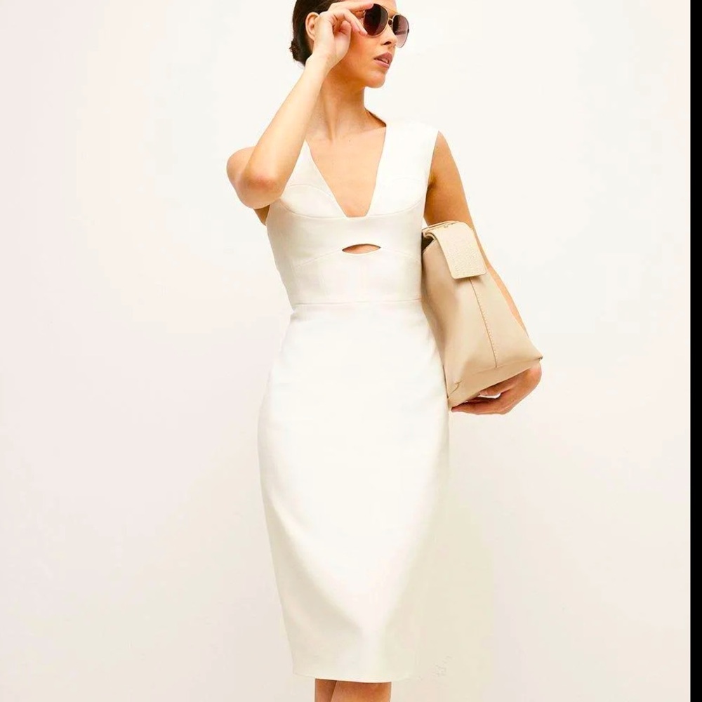 Karen Millen Dress New With Tags, Structured Crepe Cut Out Pencil Midi Size 6 US
